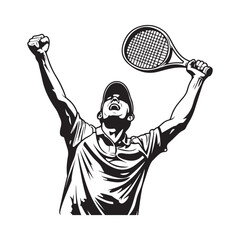 Wall Mural - Tennis player silhouette vector. Tennis Player Illustration Win Stock Vector on white background