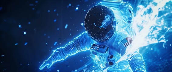 Wall Mural - Dramatic and clear 3D abstract image of a blue astronaut, featuring striking details and vibrant colors, perfect for creative and futuristic designs