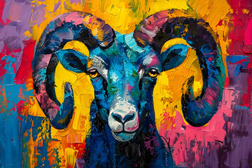 Sticker - Colorful Ram Painting Illustration