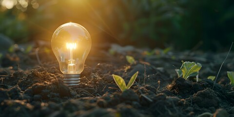Wall Mural - light bulb in soil a symbol of innovation and sustainability in a natural environment. concept susta