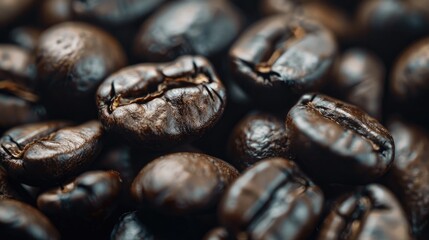 Sticker - Dark roasted coffee beans close up for ads background or graphic use