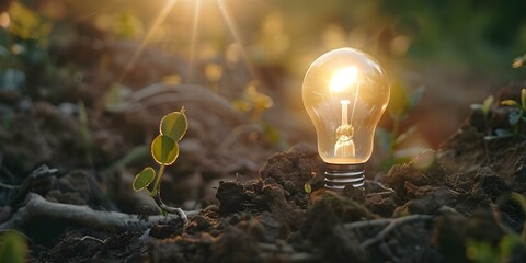 Wall Mural - innovative and sustainable representation light bulb planted in soil. concept sustainability, innova