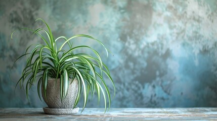 Wall Mural - Chlorophytum Comosum plant on table with space for decoration