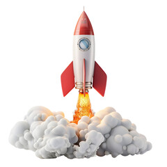 startup rocket launching transparent on white background,generative ai