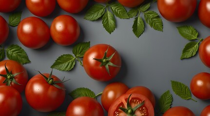 Set of fresh delicious tomatoes with leaves, cut out.generative.ai