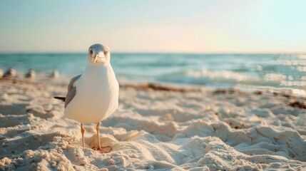 Canvas Print - Close up of seagull on sandy beach