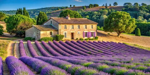 Sticker - Charming Provencal house surrounded by lavender fields and vineyards, Provencal, house, charming, lavender