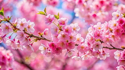 Wall Mural - Close-up of beautiful pink sakura cherry blossoms in full bloom in April , spring, flowers, cherry blossoms, pink, petals