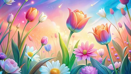 Wall Mural - Colorful flowers in a vibrant spring garden.