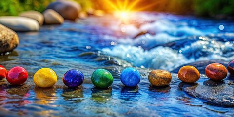 Poster - Artistic interpretation of chakra energy points with river stones , chakra, energy, abstract, interpretation