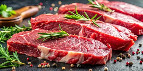 Poster - Close-up of a plate of raw beef steak slices ready to be cooked, raw, beef, steak, slices, plate, close-up, food