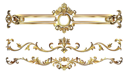 gold decorative photo frame border design white background,generative ai