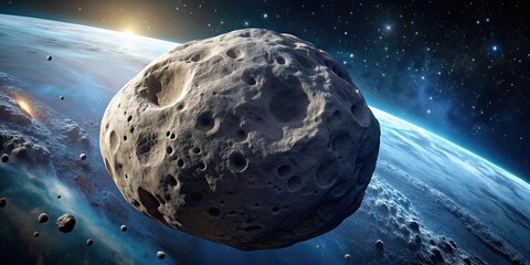 Wall Mural - a close-up image of a large asteroid in outer space , asteroid, space, rock, astronomy, celestial, u