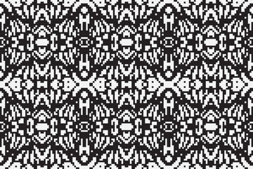 Wall Mural - Pixel monochrome seamless. pixel patterns in Aztec geometric tribal style. Vector illustration. Ethnic abstract ikat art. Aztec ornament print. geometric