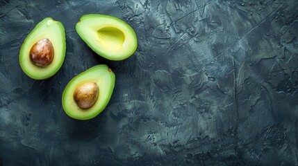 Sticker - Reduce food wastage Two flawed avocado halves on dark background with text space