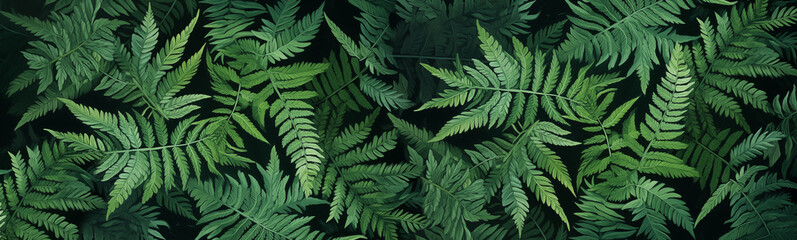 Wall Mural - banner natural background fern leaf on black background tropical leaves