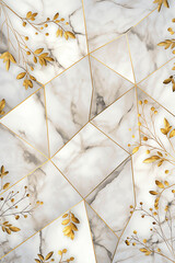 Wall Mural - A gold leaf patterned tile floor with a gold leaf design