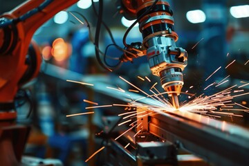 Wall Mural - a welder working on a machine in a factory