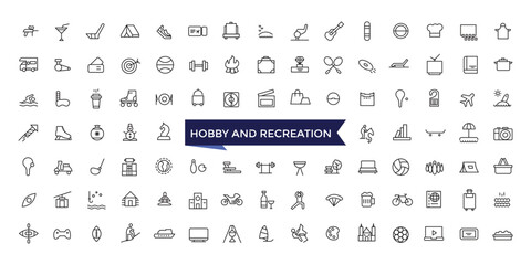 hobby and recreation linear signed icon set with editable stroke collection for web and ui. line ico