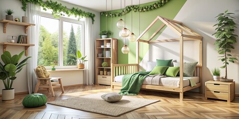 Wall Mural - Bright and modern children's room with wooden bed