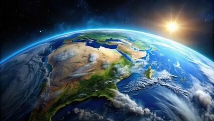 Wall Mural - beautiful aerial view of earth from space, planet, globe, space, blue, green, atmosphere, nature, en