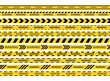 © Iryna - Warning yellow black ribbons. Barrier tapes for danger zones. Danger tapes under hazard construction. Set of caution bands for work places. Seamless striped boundary lines. Vector illustration