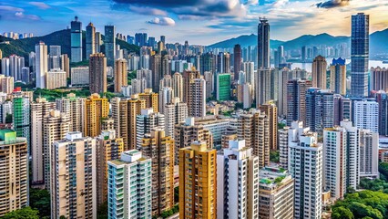 Canvas Print - Busy cityscape with high density of residential buildings in Hong Kong, Hong Kong, urban, city, apartments