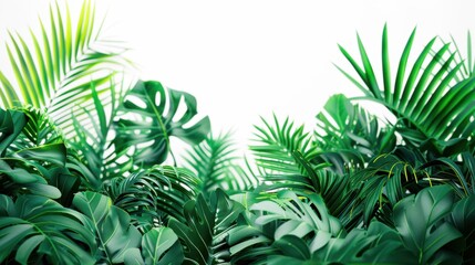 Wall Mural - Vibrant collection of lush green tropical leaves, providing a fresh and natural background with a variety of textures and shades.