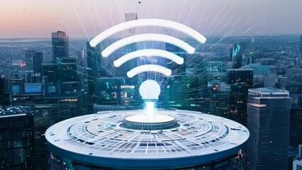 Poster - internet network in smart city . Concept of future wireless digital connecting and social media networking.