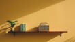 © MaxStock - Minimalist shelf with plant, books, and retro radio on yellow wall