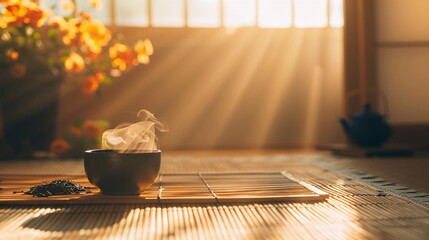 Canvas Print - Steaming Cup of Tea in Sunlit Room