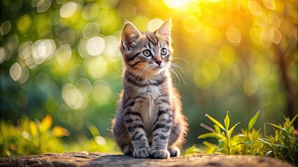 Canvas Print - A serene image of a little cat sitting peacefully in a natural setting, cat, nature, peaceful, quiet, animal, feline