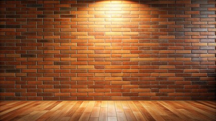 Canvas Print - Empty room with a spotlight on a brick wall and wooden floor.