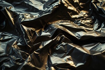 Sticker - Crumpled black and gold metallic foil texture background