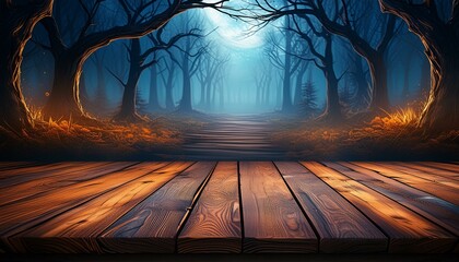 Wall Mural - Empty Wooden Planks: Spooky Halloween Background