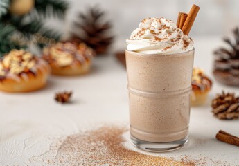 Wall Mural - Cozy winter drink with whipped cream and cinnamon