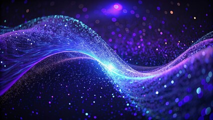 Canvas Print - Abstract Glowing Wave - An abstract digital art piece featuring a glowing wave of blue and purple light against a dark background. The wave is made up of sparkles and glitter, creating a dynamic and e