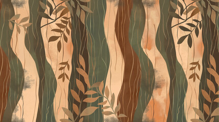 Poster - A painting of a forest with brown and green colors