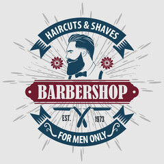 Wall Mural - Barbershop poster, banner template with Bearded men. Vector illustration