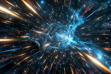 Wall Mural - Lightspeed time travel background showcasing a fast journey through star galaxies and cosmos exploration.	
