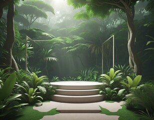 Wall Mural - Rock podium in tropical forest 