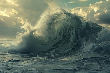 Wall Mural - A huge wave in the ocean.