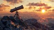 © Edward - A telescope on a stony peak on a backdrop of sunrise very detailed and realistic shape