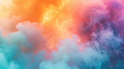 Wall Mural - A captivating display of vibrant smoke in shades of pink, orange, and blue, creating a visually stunning and ethereal scene.