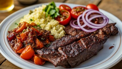 Poster -  A hearty meal of steak and vegetables ready to be savored