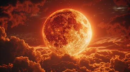 Canvas Print - Blood Moon Rising Over Clouds