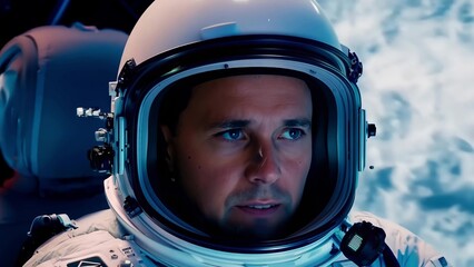 Wall Mural - brave astronaut sits in a spaceship while orbiting around the earth.