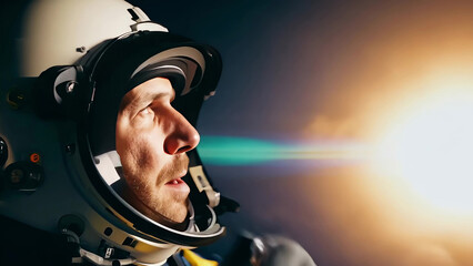 Wall Mural - brave astronaut sits in a spaceship while orbiting around the earth.