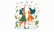 © Sabina Gahramanova - happy youth day poster design template with two young women waving hand and posing, with an orange color theme and modern solid accents. World Canada Day