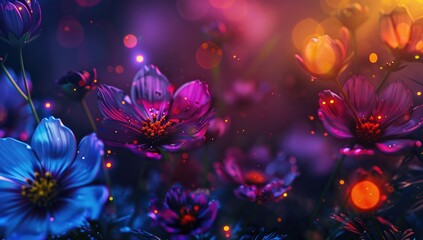 Wall Mural - Beautiful colorful fantasy flowers in the dark.